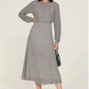 LK Bennett Addison Geo Print Midi Dress 4 Black Cream Long Sleeve Designer Chic